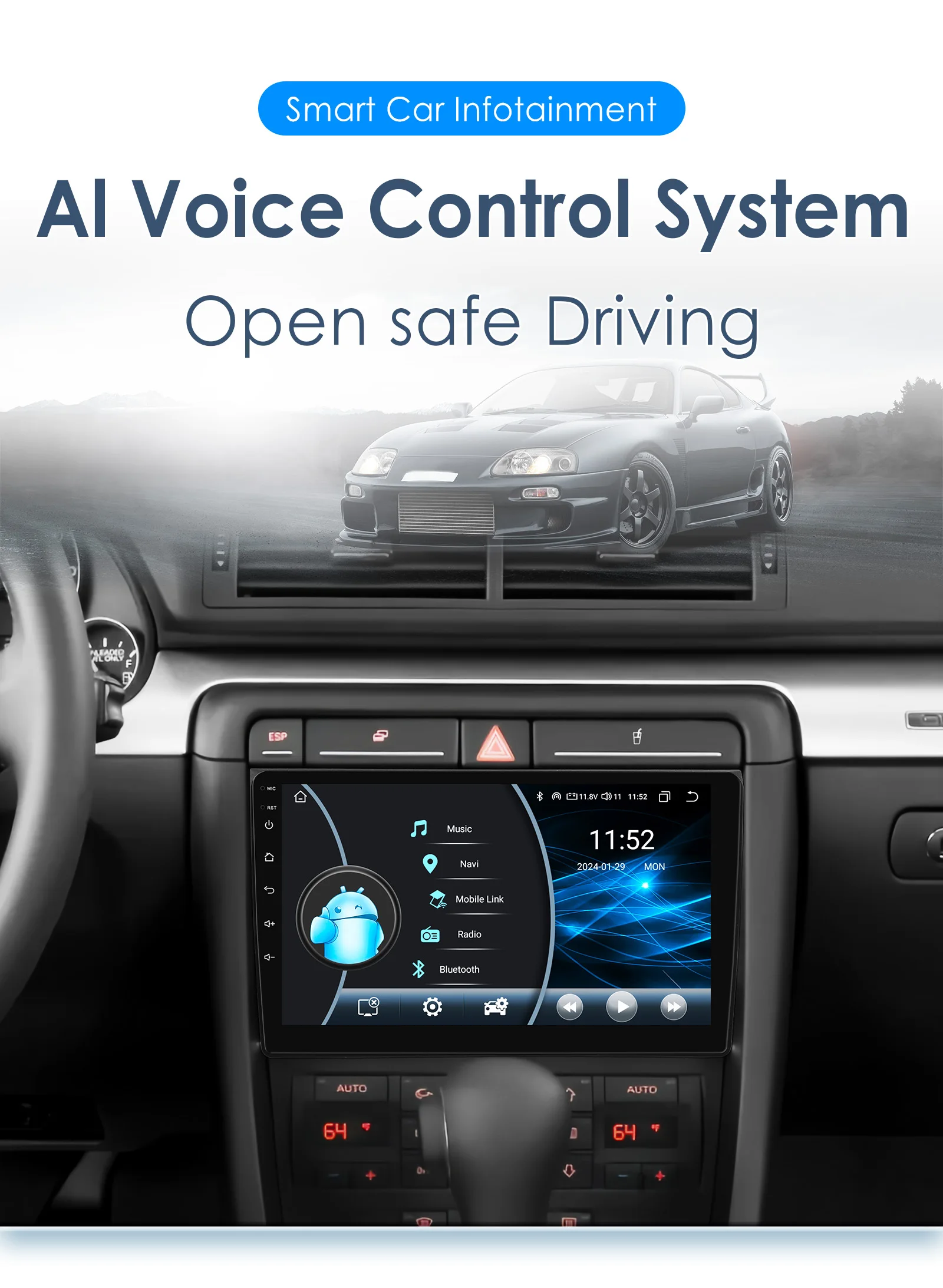 Hizpo 2Din 9inch Android13 Car Radio for Audi A3 8P 2003 - 2013 GPS RDS DSP CarPlay Android Auto 4G BT UI8581 Intelligent System