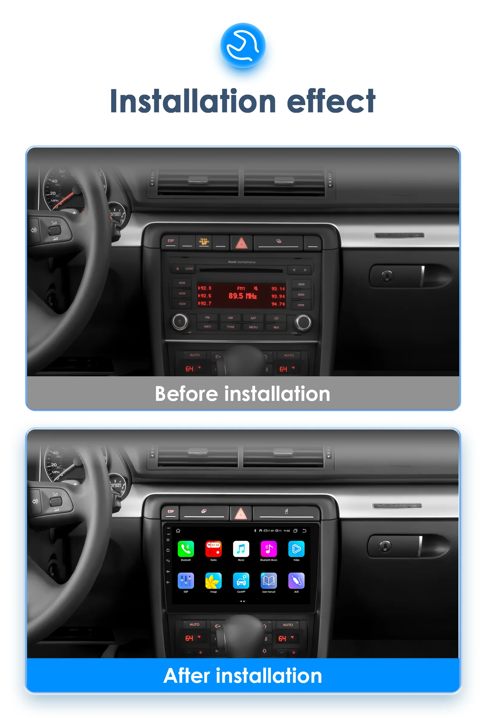 Hizpo 2Din 9inch Android13 Car Radio for Audi A3 8P 2003 - 2013 GPS RDS DSP CarPlay Android Auto 4G BT UI8581 Intelligent System