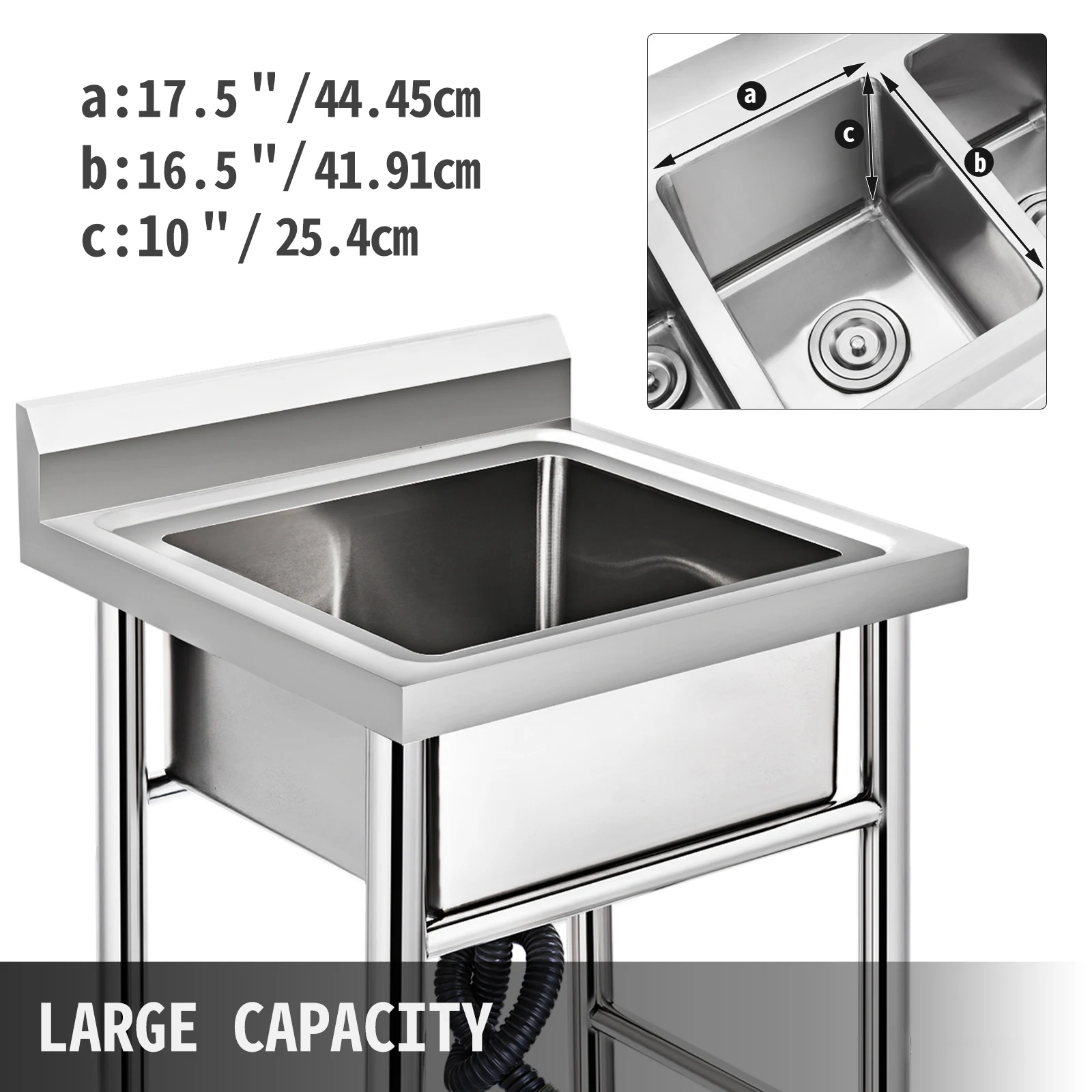 SucceBuy Handmade Sink Stainless Steel Kitchen Sink Hand Made 1 Compartment Underbar Sink Farmhouse Cafe Shop