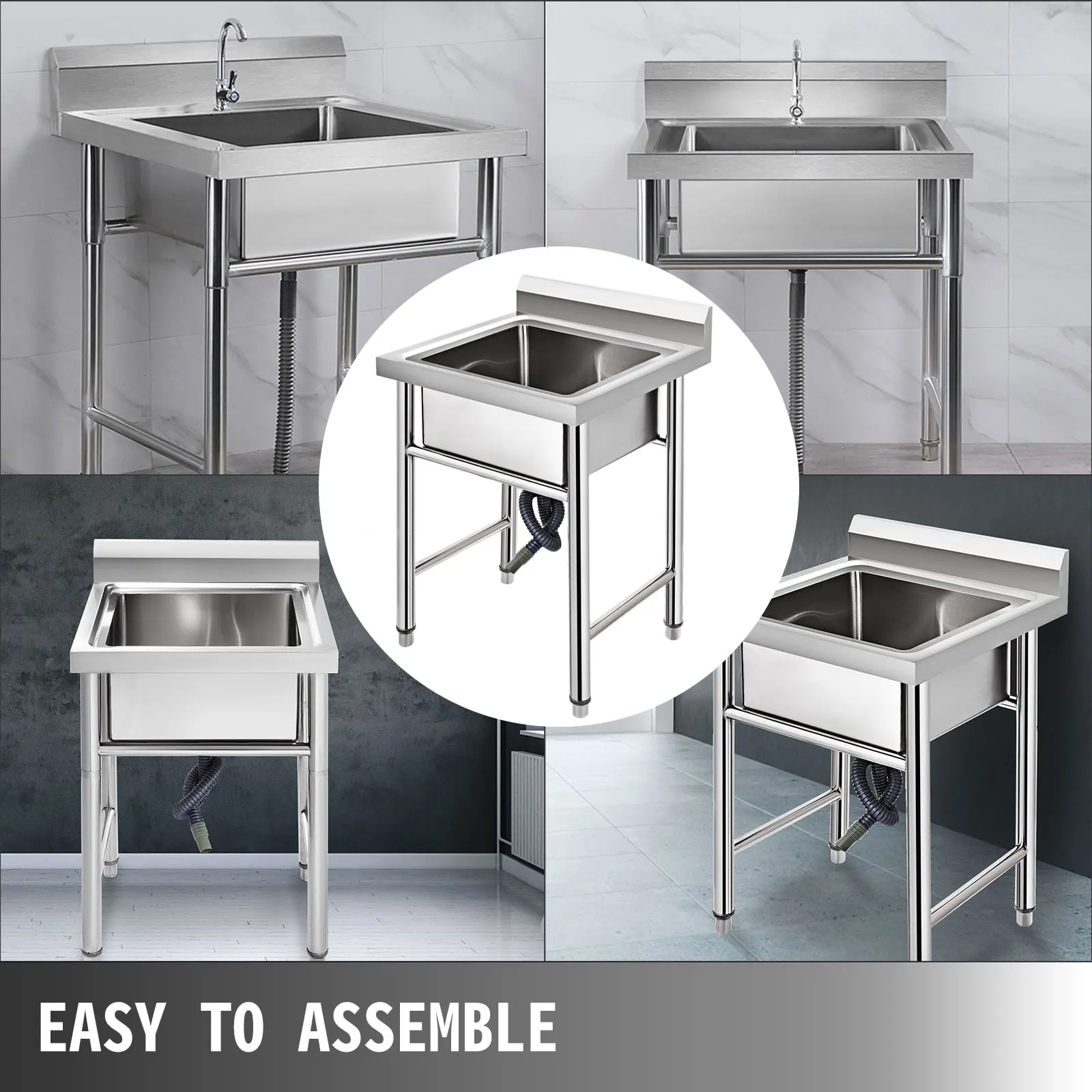 SucceBuy Handmade Sink Stainless Steel Kitchen Sink Hand Made 1 Compartment Underbar Sink Farmhouse Cafe Shop