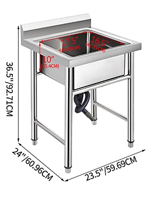 SucceBuy Handmade Sink Stainless Steel Kitchen Sink Hand Made 1 Compartment Underbar Sink Farmhouse Cafe Shop