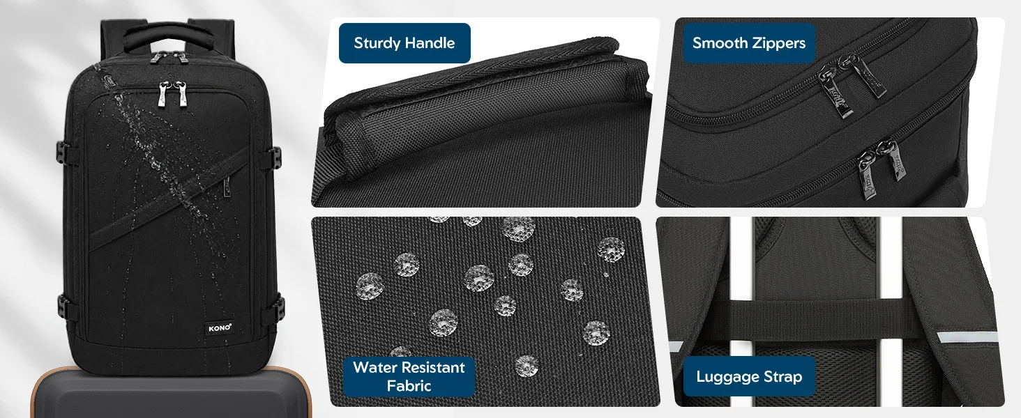 Kono Cabin bag 40x20x25 cm for Ryanair Under Seat hand luggage Backpack, Cabin Size 20L Black Minimalist