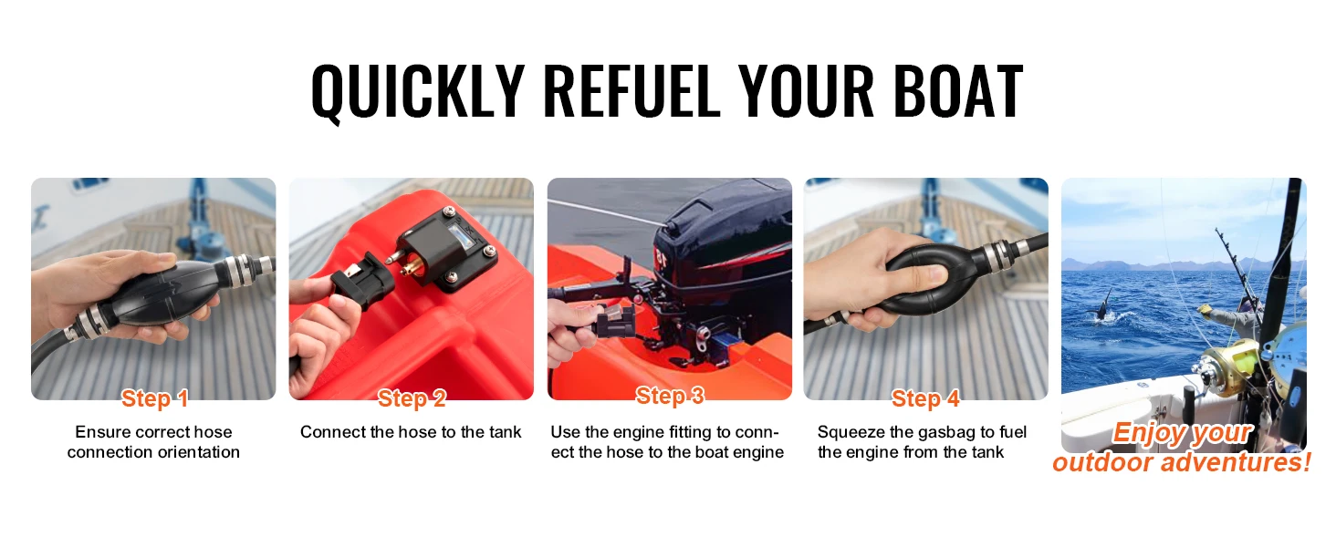 SucceBuy 12Gal Marine Fuel Tank Portable Boat Fuel Gas Tank with Hose Easy to Carry for Yacht Outboard Engine Fishing Boats
