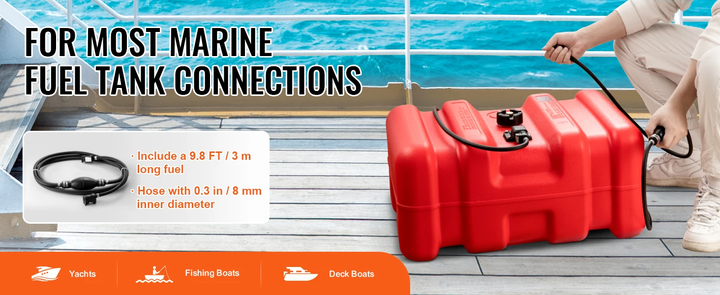 SucceBuy 12Gal Marine Fuel Tank Portable Boat Fuel Gas Tank with Hose Easy to Carry for Yacht Outboard Engine Fishing Boats