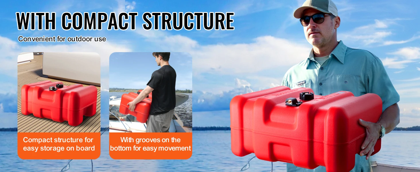 SucceBuy 12Gal Marine Fuel Tank Portable Boat Fuel Gas Tank with Hose Easy to Carry for Yacht Outboard Engine Fishing Boats