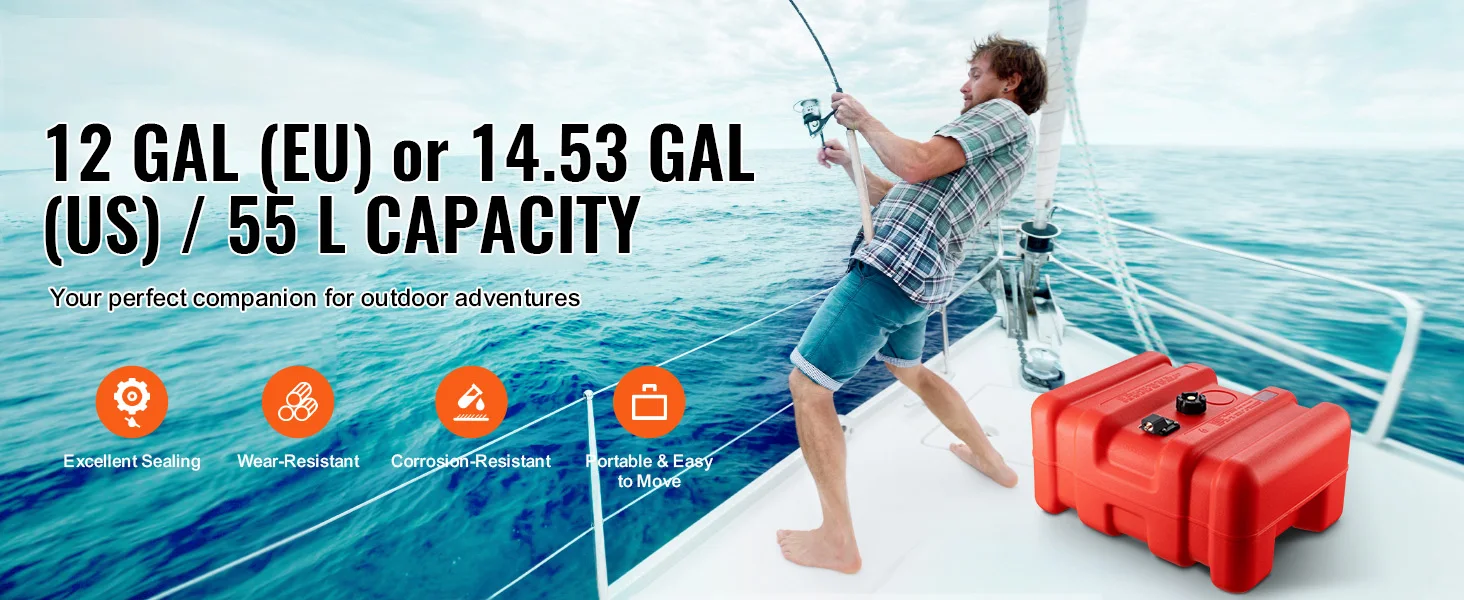 SucceBuy 12Gal Marine Fuel Tank Portable Boat Fuel Gas Tank with Hose Easy to Carry for Yacht Outboard Engine Fishing Boats