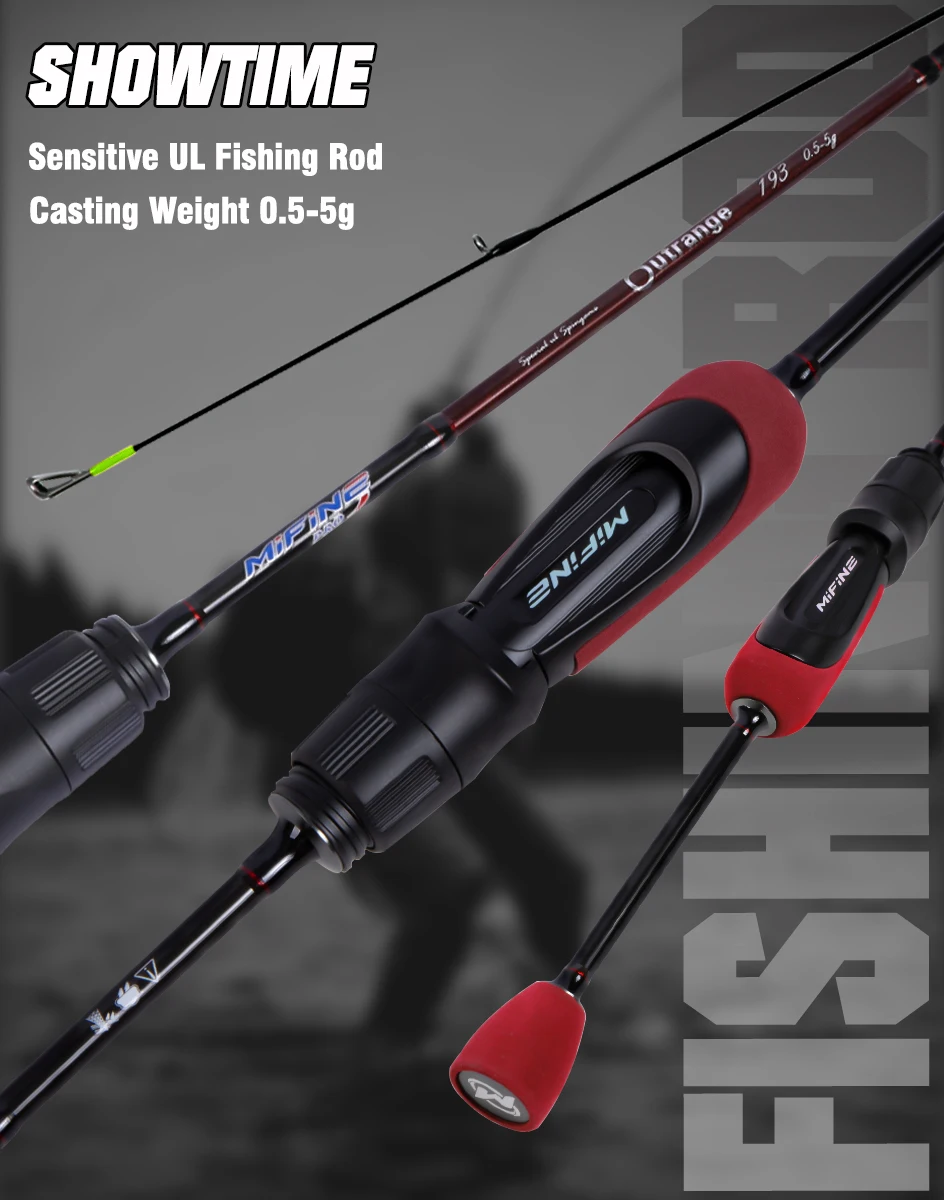 MIFINE OUTRANGE Ultralight Spinning Fishing Rod Lure 0.5-5G 30T Carbon Fiber UL Fuji Rings Hollow Tips for Trout Fishing Pole