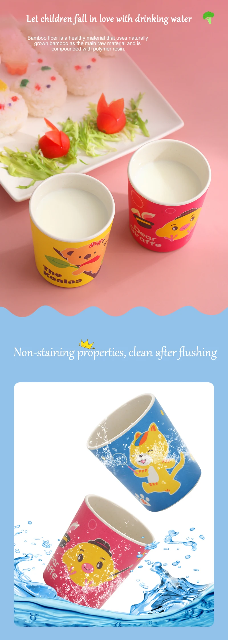 Baby Natural Bamboo Fiber Tableware Bowl Baby Feeding Plate Children Cute Cartoon Bowl Set