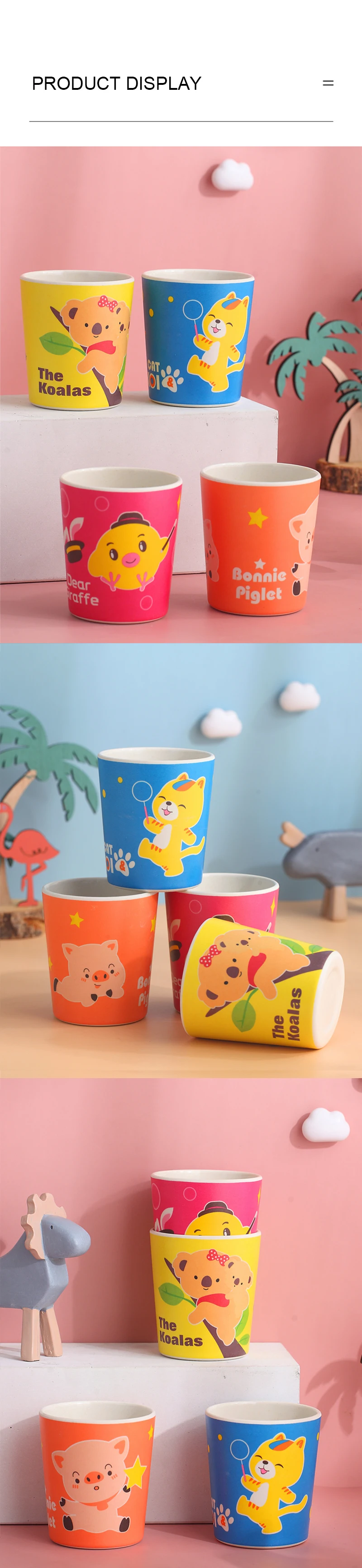 Baby Natural Bamboo Fiber Tableware Bowl Baby Feeding Plate Children Cute Cartoon Bowl Set