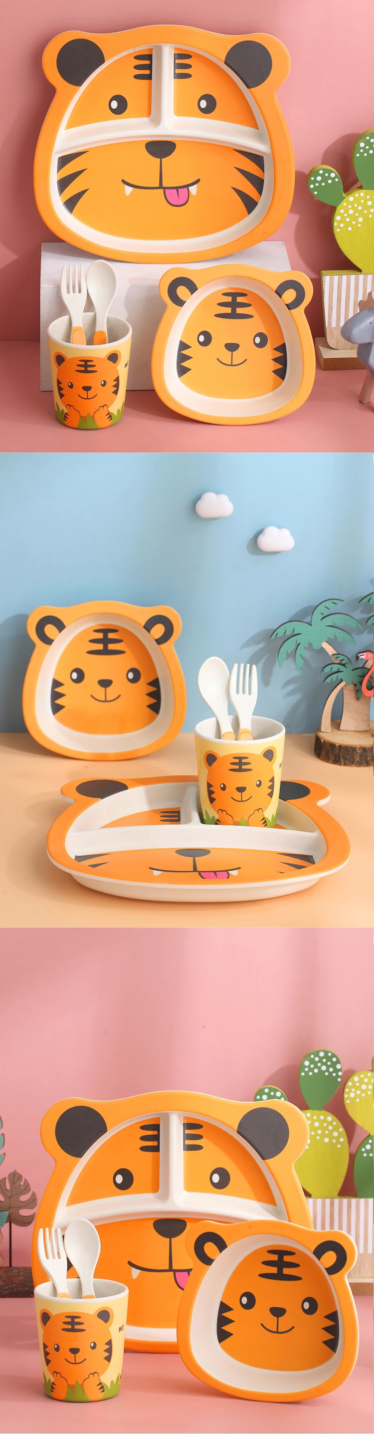 Baby Natural Bamboo Fiber Tableware Bowl Baby Feeding Plate Children Cute Cartoon Bowl Set