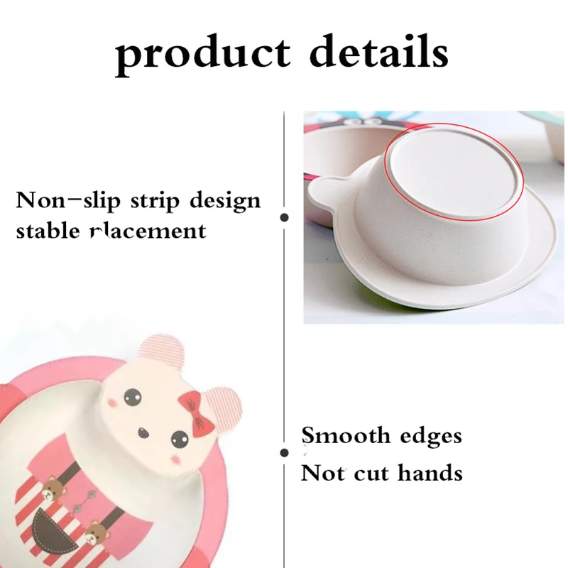 Baby Natural Bamboo Fiber Tableware Bowl Baby Feeding Plate Children Cute Cartoon Bowl Set