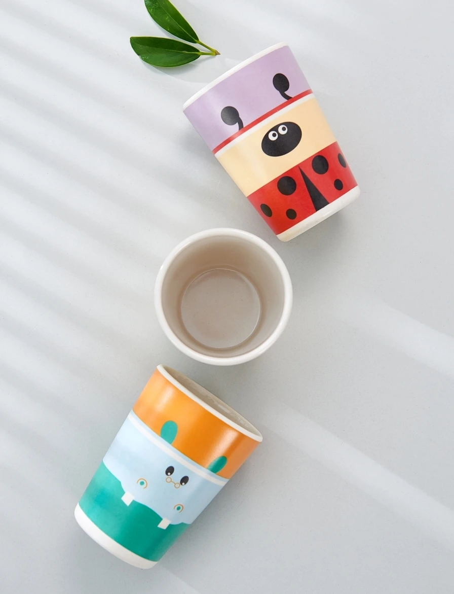 Baby Natural Bamboo Fiber Tableware Bowl Baby Feeding Plate Children Cute Cartoon Bowl Set