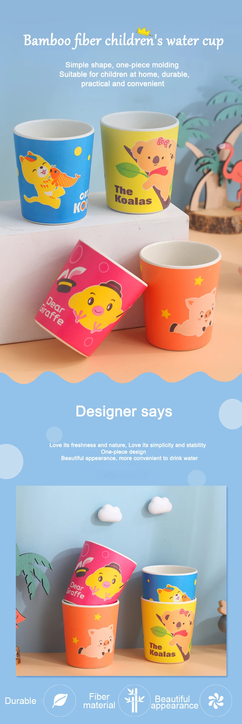 Baby Natural Bamboo Fiber Tableware Bowl Baby Feeding Plate Children Cute Cartoon Bowl Set