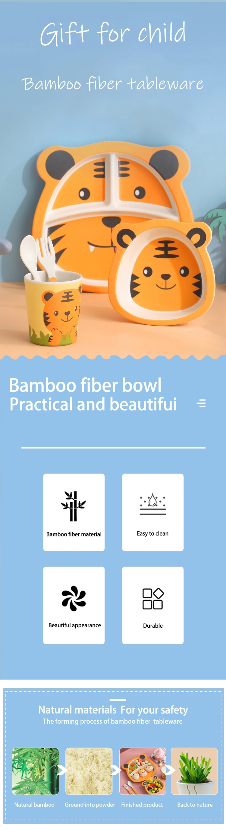 Baby Natural Bamboo Fiber Tableware Bowl Baby Feeding Plate Children Cute Cartoon Bowl Set