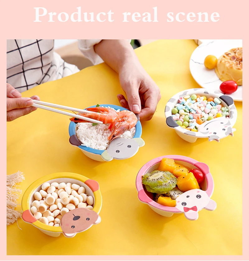 Baby Natural Bamboo Fiber Tableware Bowl Baby Feeding Plate Children Cute Cartoon Bowl Set
