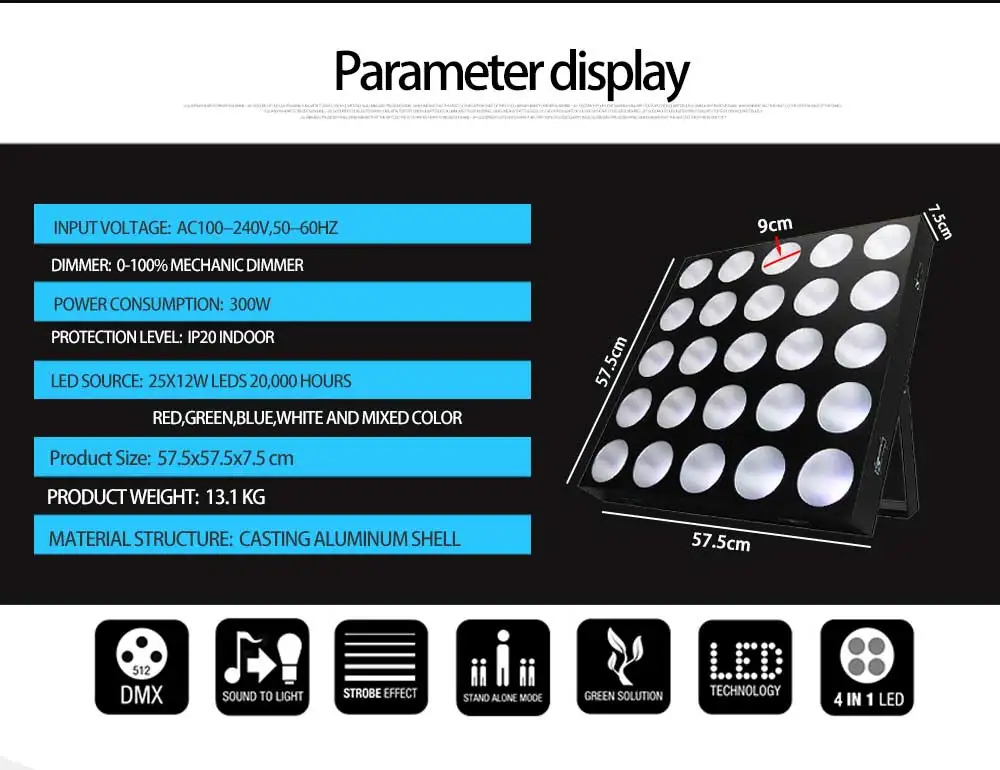 SHEHDS 2/4PCS 25x12W LED RGBW Blinder Matrix Stage Lighting DJ Bar Party Effect Christmas Decoration Concert Audience