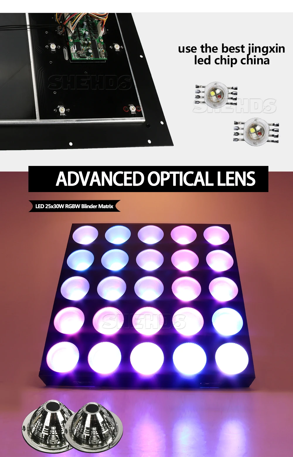 SHEHDS 2/4PCS 25x12W LED RGBW Blinder Matrix Stage Lighting DJ Bar Party Effect Christmas Decoration Concert Audience
