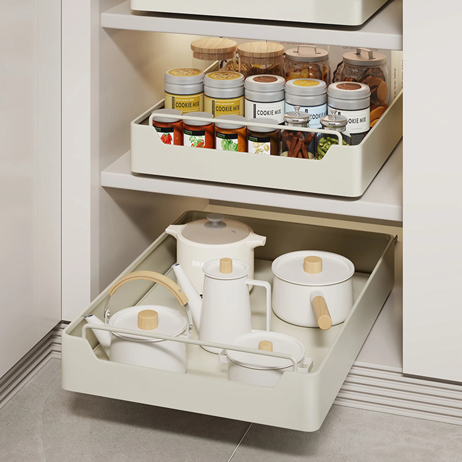 Kitchen Storage Rack with Slide Rails Pull-Out Kitchen Drawer Type Storage Tray Spice Box Storage Rack Cabinets Organizer
