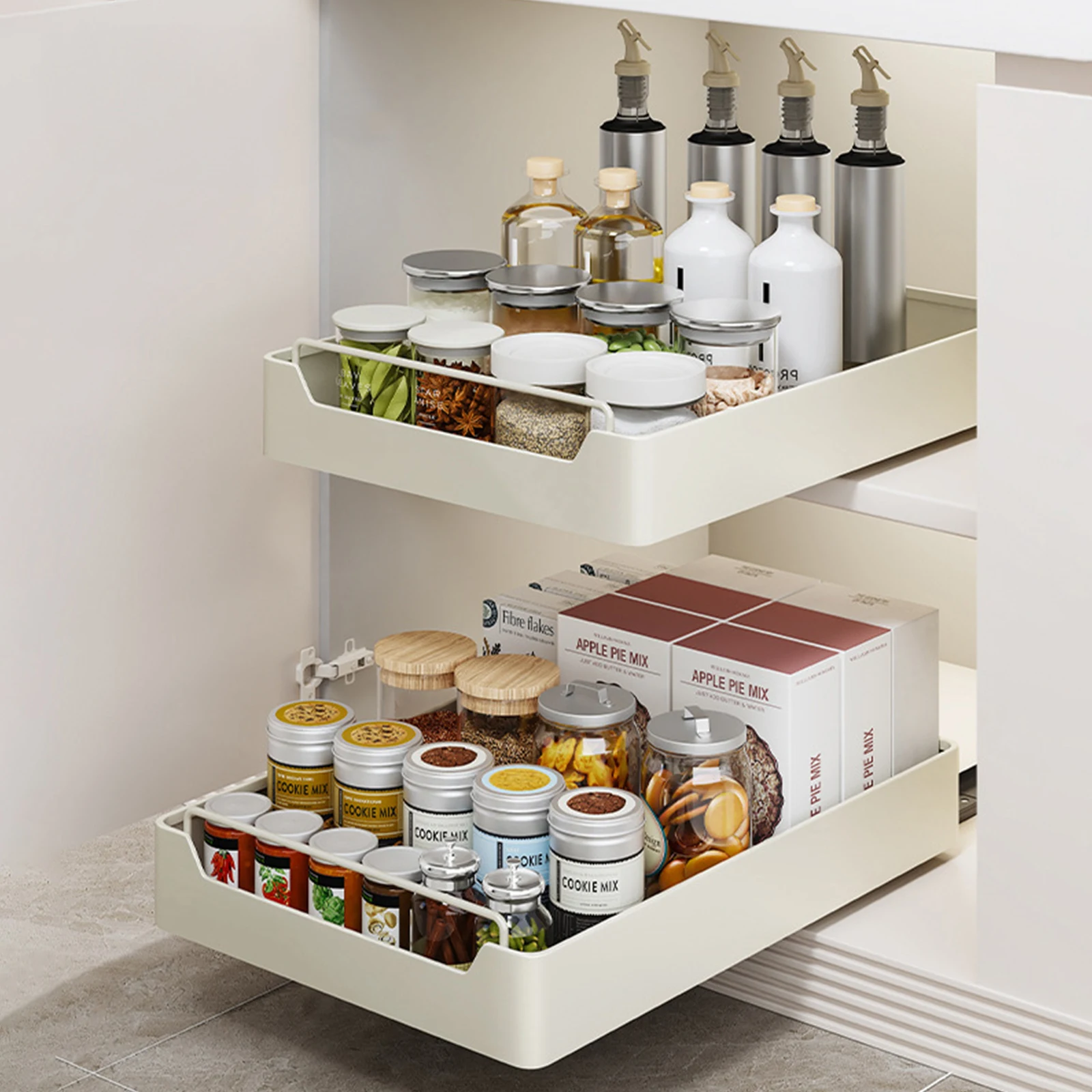 Kitchen Storage Rack with Slide Rails Pull-Out Kitchen Drawer Type Storage Tray Spice Box Storage Rack Cabinets Organizer
