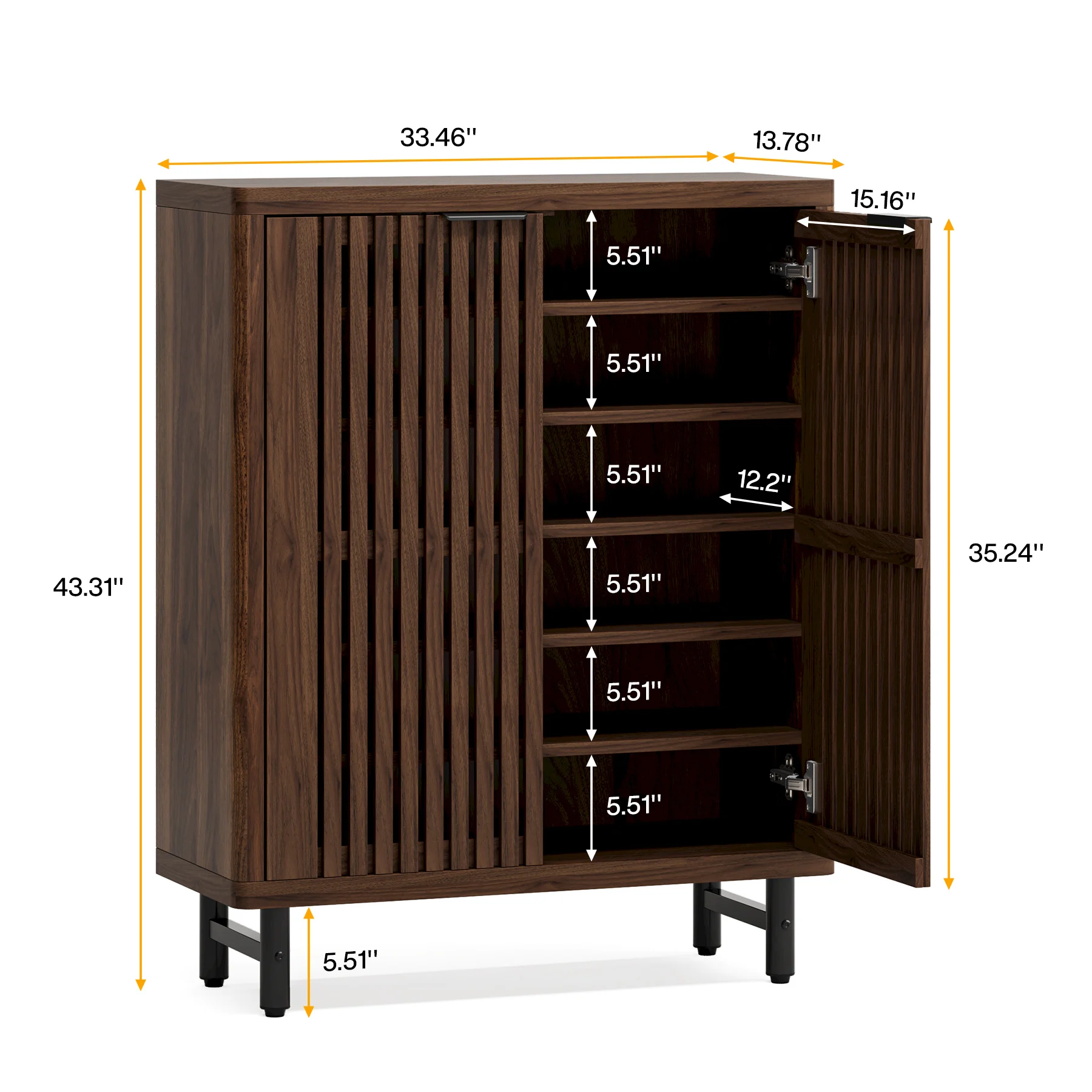 Tribesigns 6-Tier Shoe Cabinet with Louvered Doors, Large Wooden Shoe Storage Cabinet with Adjustable Shelves