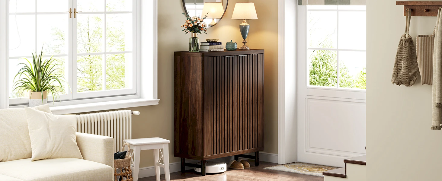 Tribesigns 6-Tier Shoe Cabinet with Louvered Doors, Large Wooden Shoe Storage Cabinet with Adjustable Shelves