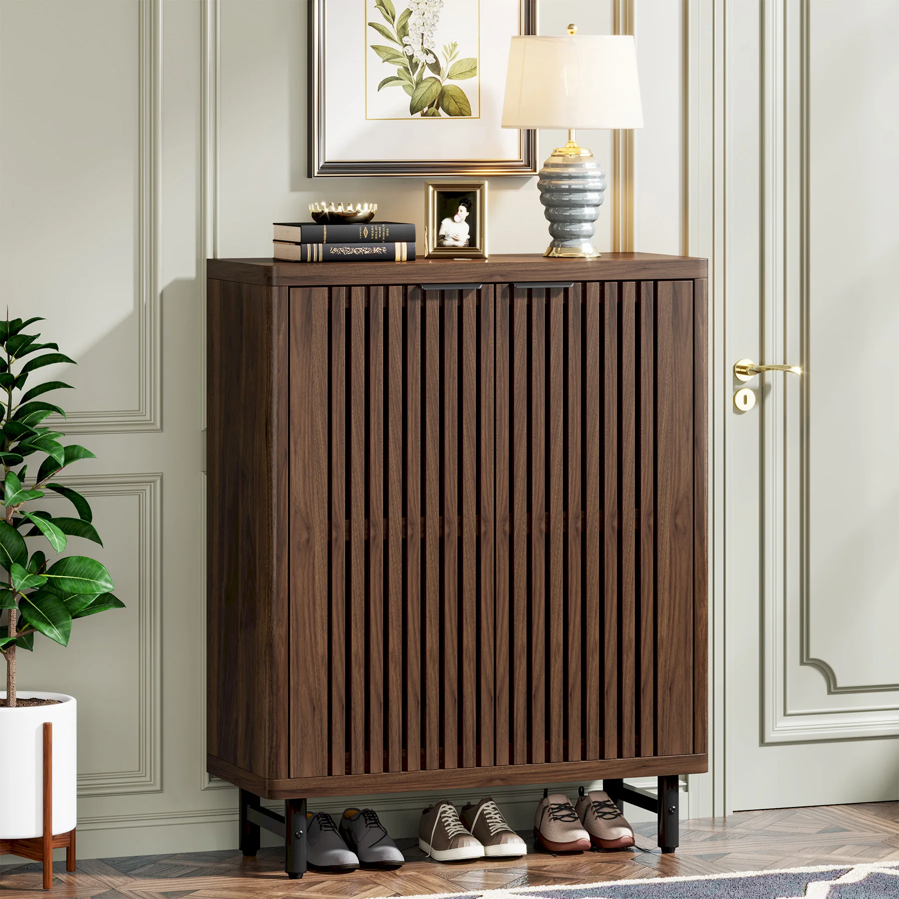 Tribesigns 6-Tier Shoe Cabinet with Louvered Doors, Large Wooden Shoe Storage Cabinet with Adjustable Shelves