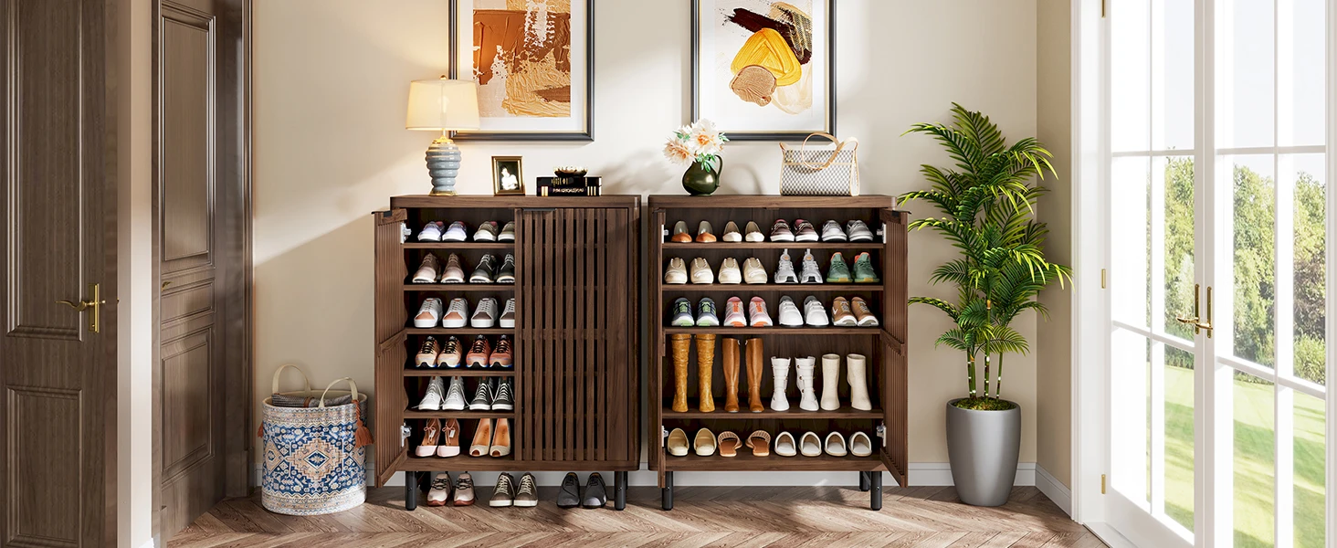 Tribesigns 6-Tier Shoe Cabinet with Louvered Doors, Large Wooden Shoe Storage Cabinet with Adjustable Shelves