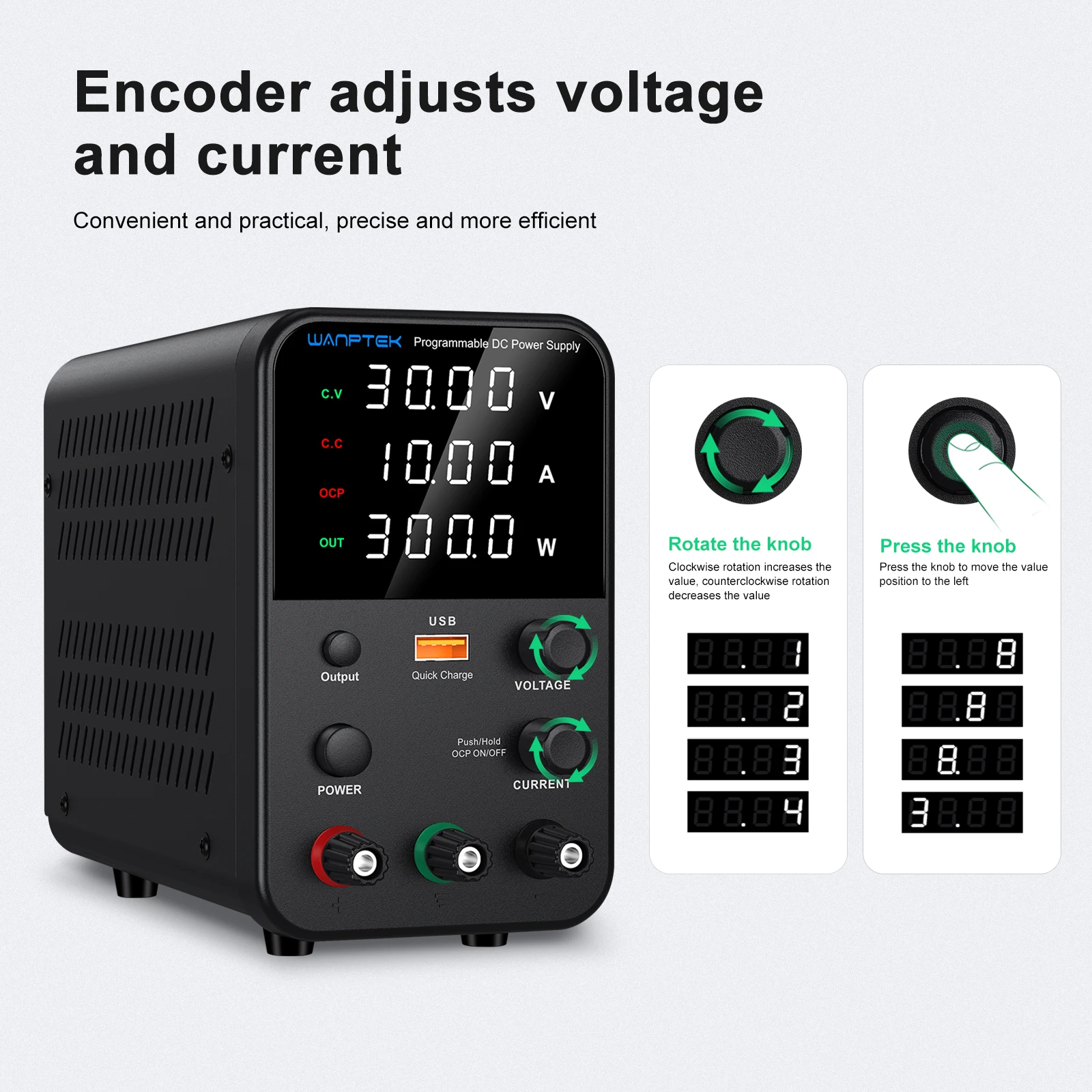 Wanptek Laboratory Power Supply 30V 5A 30V 10A 60V 5A 120V 3A Adjustable Bench DC Power Supply
