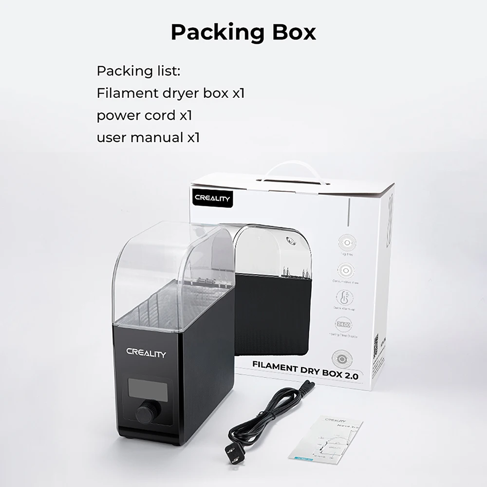 Creality Filament Dryer Box 2.0 360° Hot-air Heating 1.75mm and 2.85mm Filaments Support 24 Hours Timer Real-time Humidity
