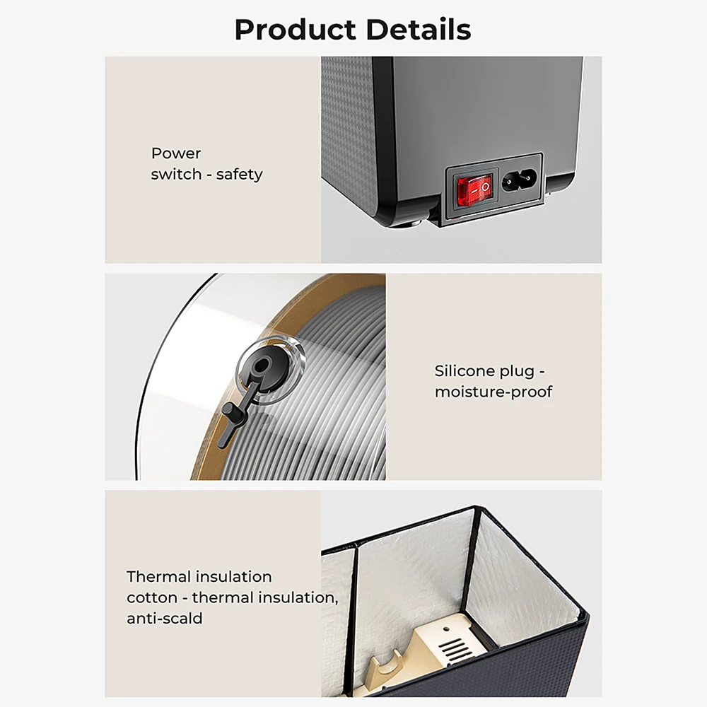 Creality Filament Dryer Box 2.0 360° Hot-air Heating 1.75mm and 2.85mm Filaments Support 24 Hours Timer Real-time Humidity