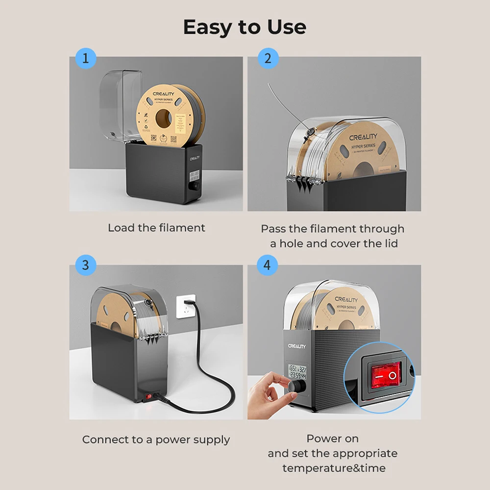 Creality Filament Dryer Box 2.0 360° Hot-air Heating 1.75mm and 2.85mm Filaments Support 24 Hours Timer Real-time Humidity