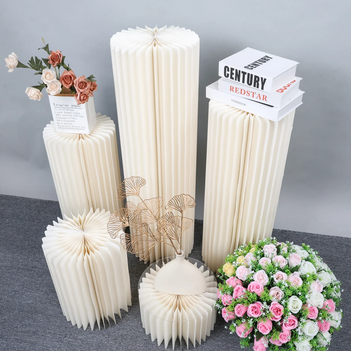 Folding Honeycomb Paper Roman Column Wedding Birthday Party Props Window Display Stand Banquet Dessert Table Ramadan Decorations