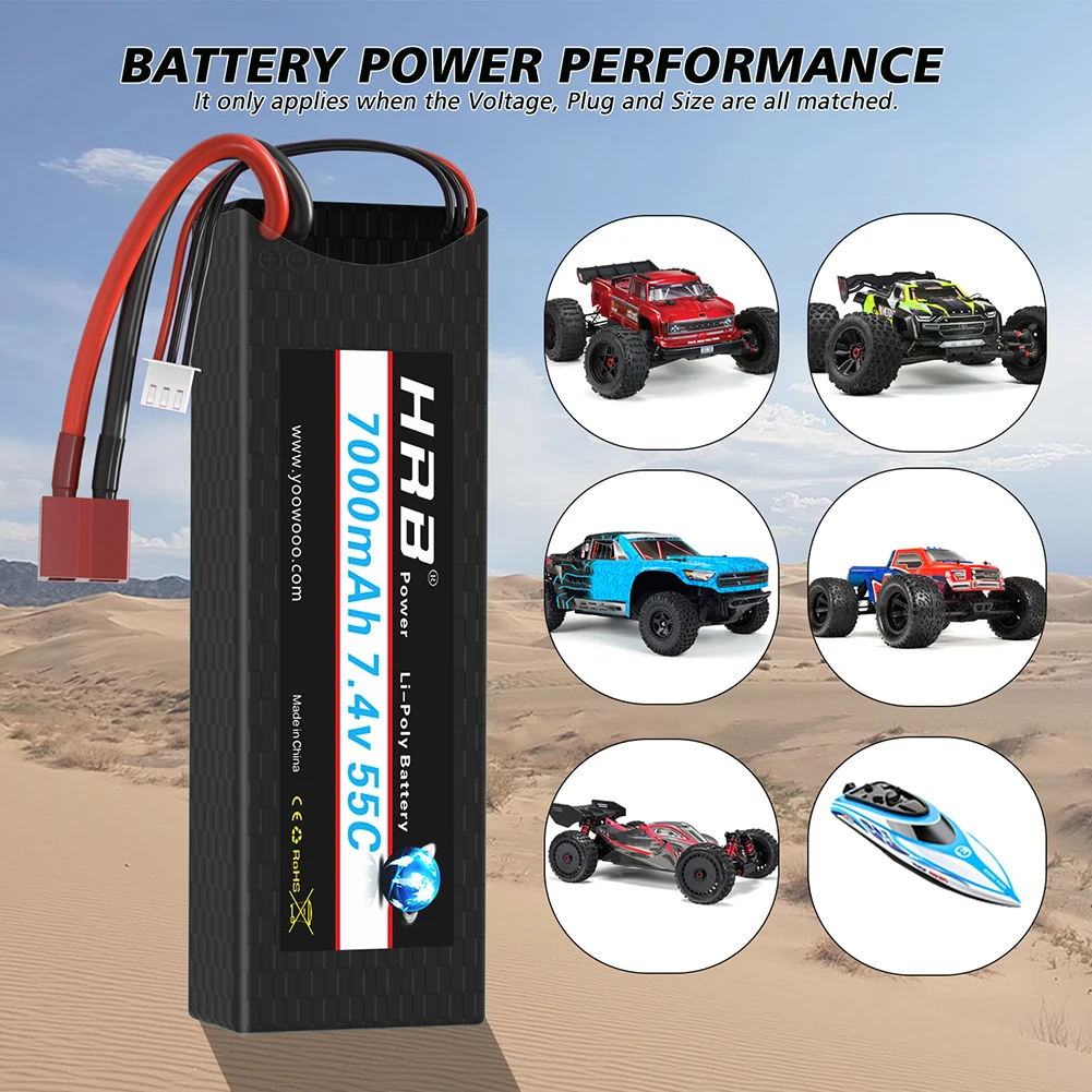 1/2PCS HRB Lipo Battery 2S 7.4V 6000mah 7000mah 55C 60C T RC Parts T Deans Hardcase Car Truck Airplane Boat 1/10