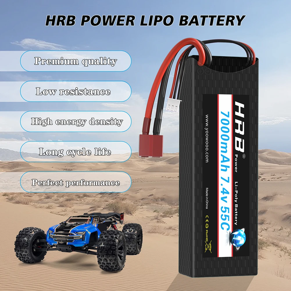 1/2PCS HRB Lipo Battery 2S 7.4V 6000mah 7000mah 55C 60C T RC Parts T Deans Hardcase Car Truck Airplane Boat 1/10