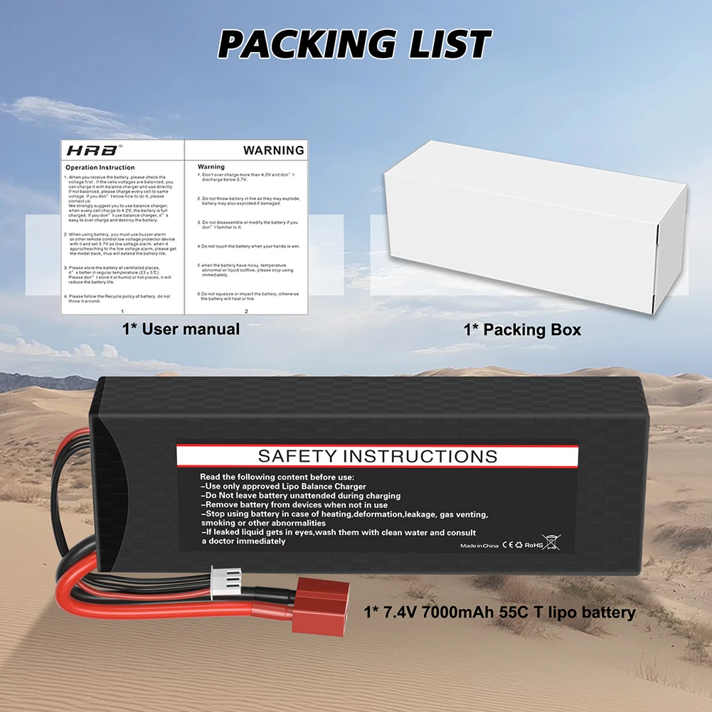 1/2PCS HRB Lipo Battery 2S 7.4V 6000mah 7000mah 55C 60C T RC Parts T Deans Hardcase Car Truck Airplane Boat 1/10