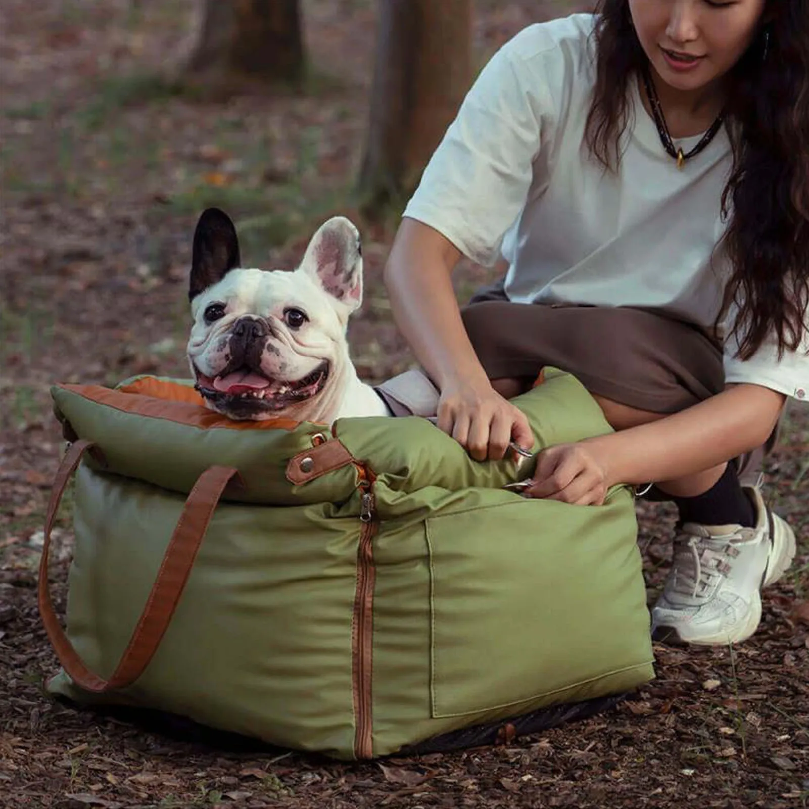 Puppy Car Seat Pet Travel Bed Portable Travel Outdoor Detachable Washable Pet Car Seat with Harness for Dogs Cats