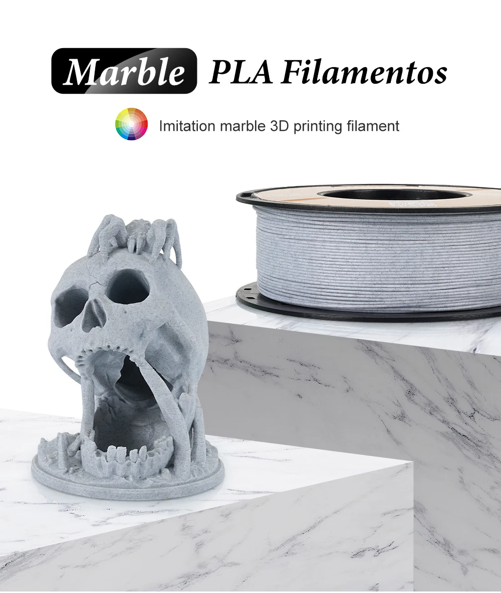 KINGROON Marble PLA Filament 1.75mm 1kg Like Marble White Stone 3D Printer FIlament, Plastic Spool 2.2lbs 3D Printing Material