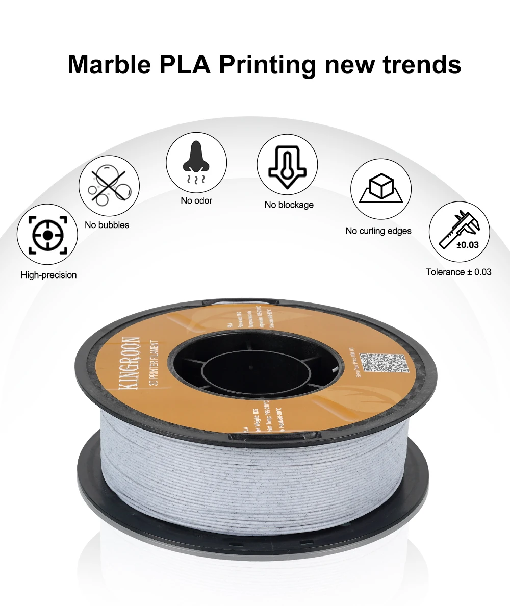 KINGROON Marble PLA Filament 1.75mm 1kg Like Marble White Stone 3D Printer FIlament, Plastic Spool 2.2lbs 3D Printing Material