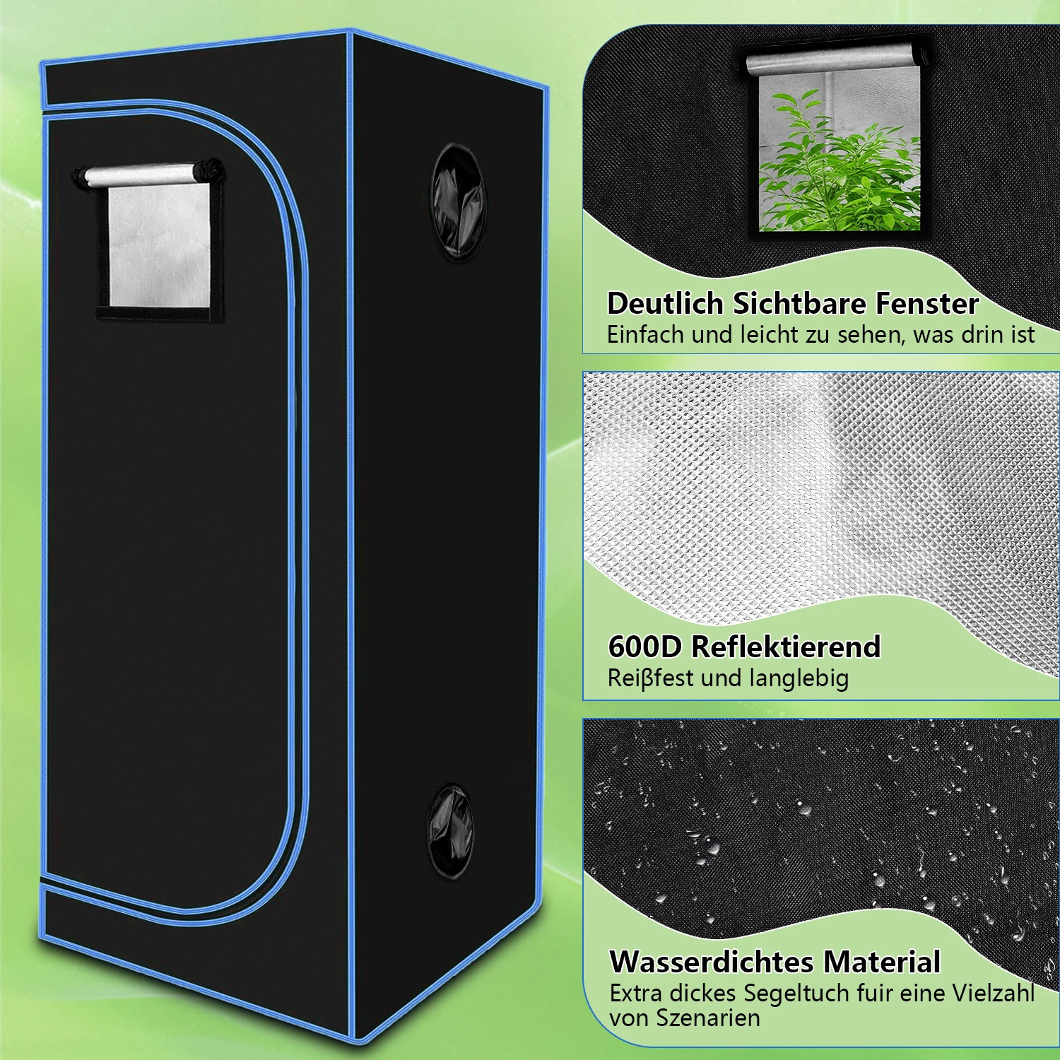 C-JP 80x80x180cm Plant Growth Tent with Observation Window, Raised Floor Stand, and Tool Kit