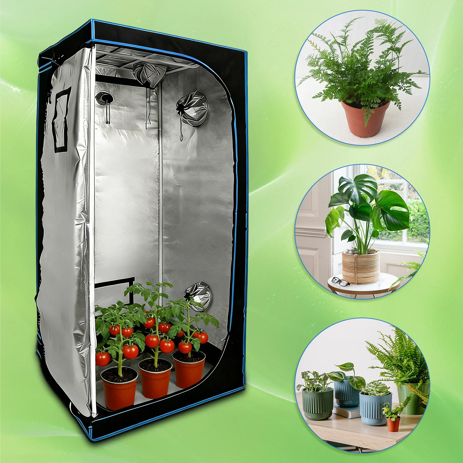 C-JP 80x80x180cm Plant Growth Tent with Observation Window, Raised Floor Stand, and Tool Kit