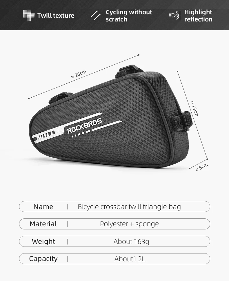 ROCKBROS Local Shipping 1.2L Bike Bag Side Pockets Twill Tube Triangle Cycling Bag Ride Without Touch Bag Bicycle Accessories