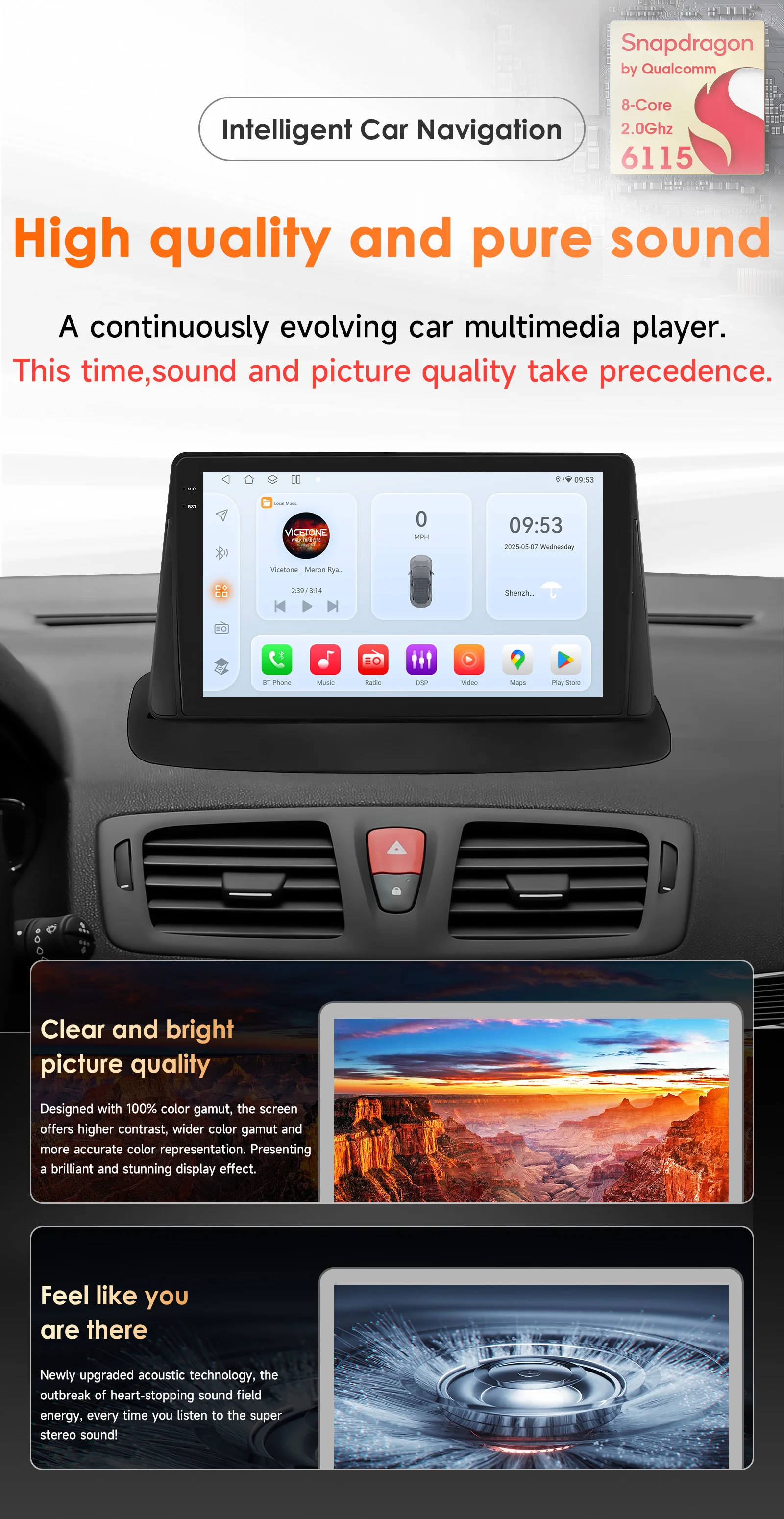 9" Hizpo 2Din CarPlay Android Auto Car Radio for Renault Megane 3 2008 - 2014 Snapdragon 6115 Headunit RDS DSP GPS Navigation