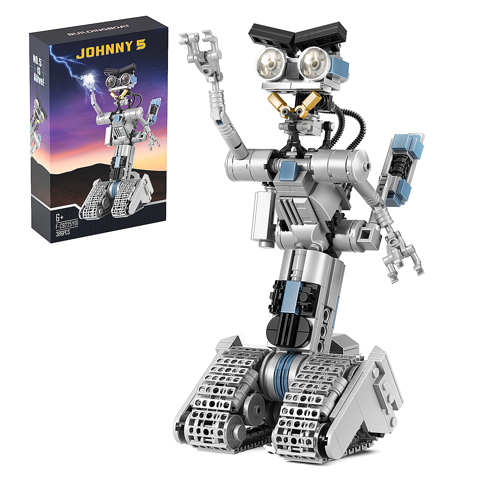 386PCS Upgrade Johnny 5 Robot Building Block Kit Movie Shorted Circuits Military Emotional Mecha Model Bricks Gift for Kid Adult