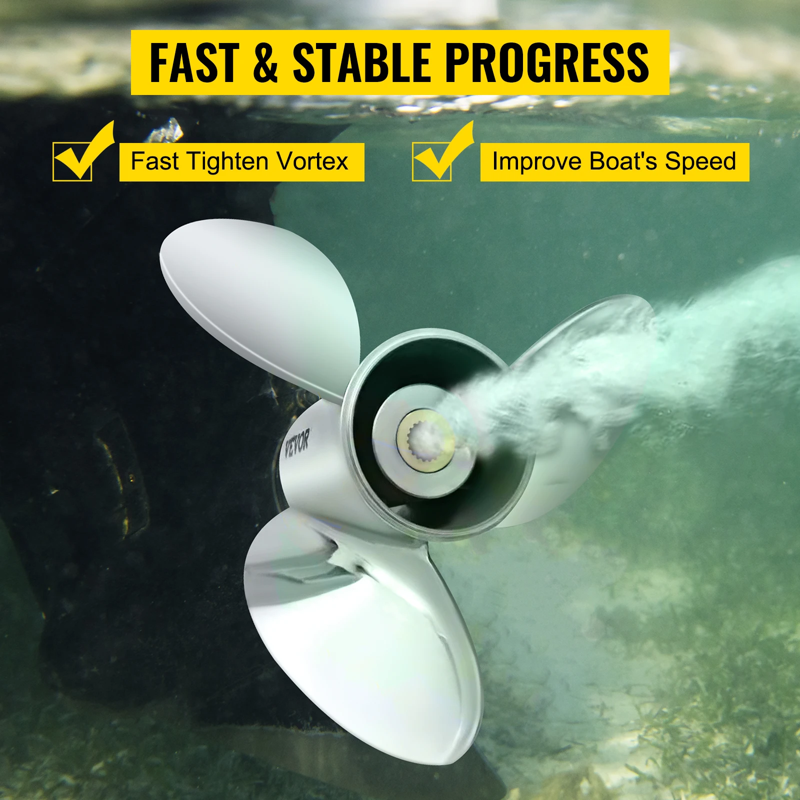 SucceBuy Outboard Propeller 3-Blade 14.5"x21" Boat Replace for OEM 3860709 Right-handed Steel Propeller Steel & 19 Spline Teeth