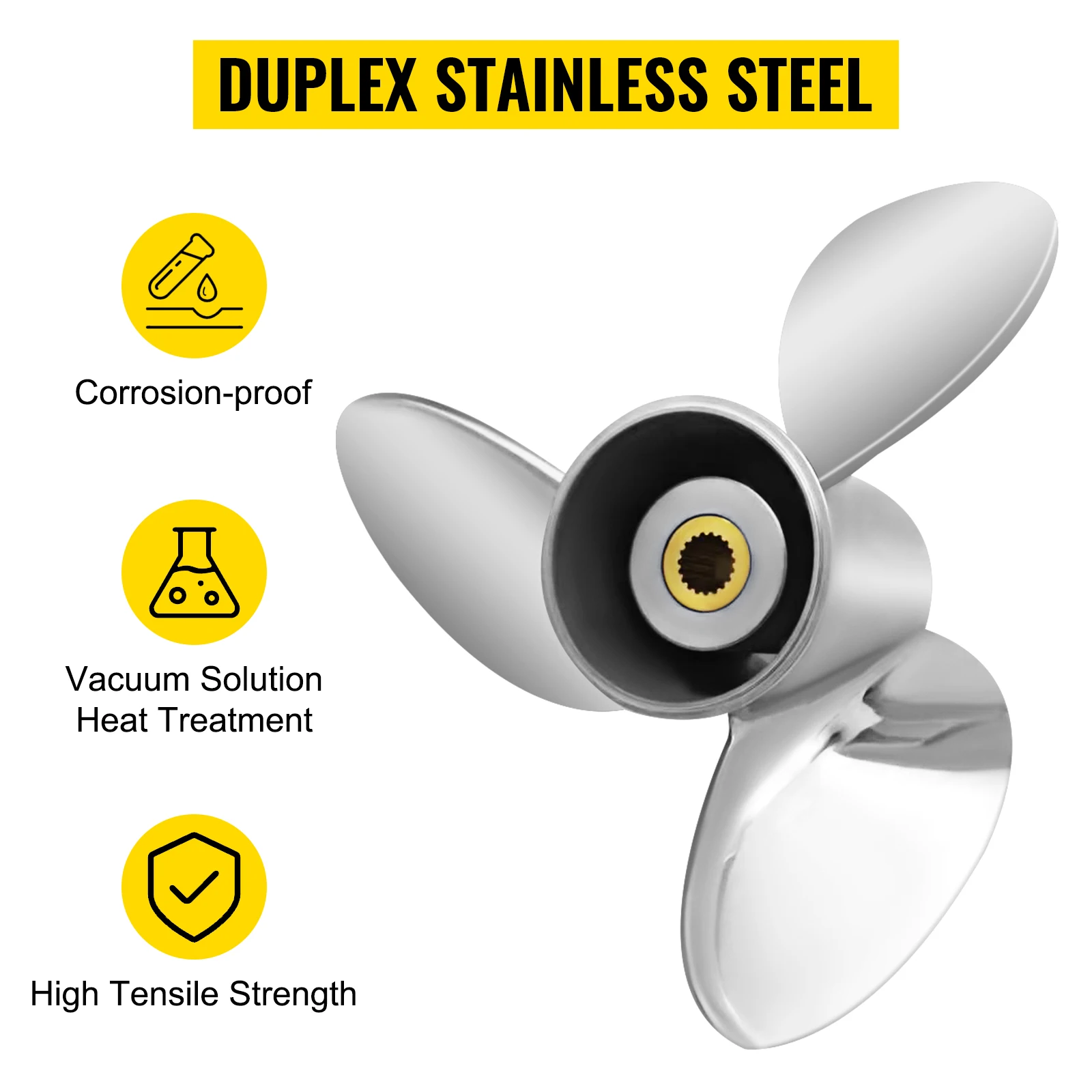 SucceBuy Outboard Propeller 3-Blade 14.5"x21" Boat Replace for OEM 3860709 Right-handed Steel Propeller Steel & 19 Spline Teeth