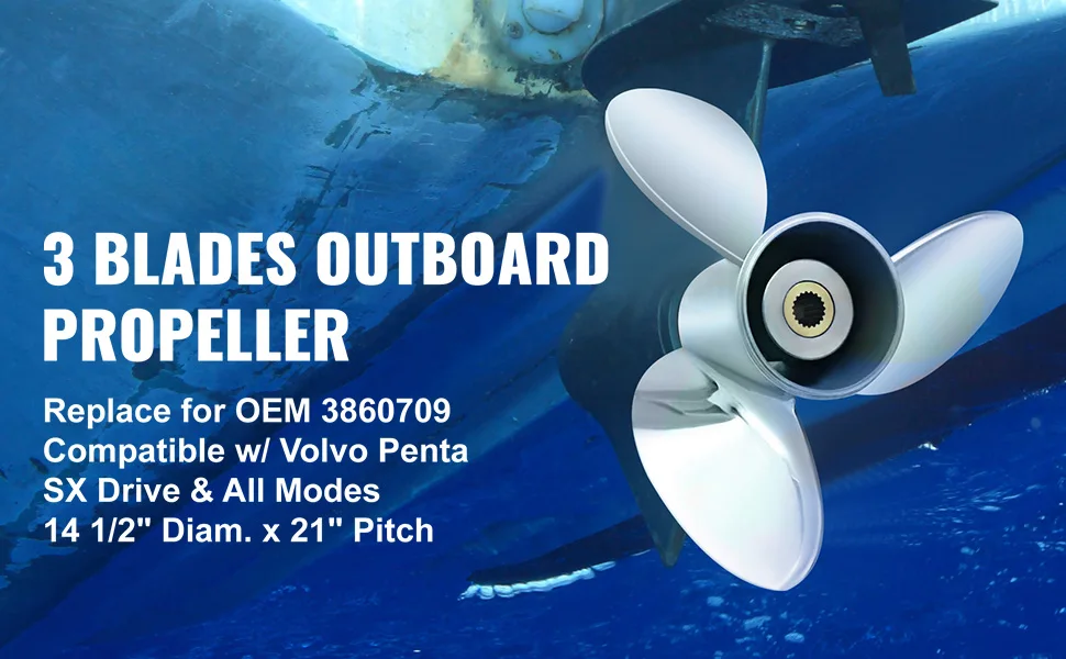SucceBuy Outboard Propeller 3-Blade 14.5"x21" Boat Replace for OEM 3860709 Right-handed Steel Propeller Steel & 19 Spline Teeth