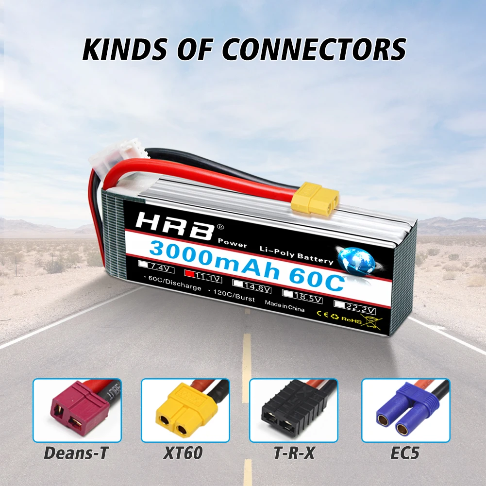 1/2PCS HRB 3S Lipo Battery 11.1v 3000mah RC Lipo with XT60 Connector 60C for RC Car Truck Airplane Drones DIY Racing Parts