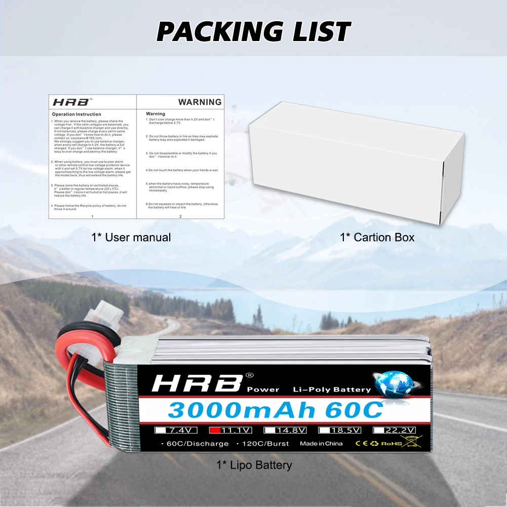 1/2PCS HRB 3S Lipo Battery 11.1v 3000mah RC Lipo with XT60 Connector 60C for RC Car Truck Airplane Drones DIY Racing Parts