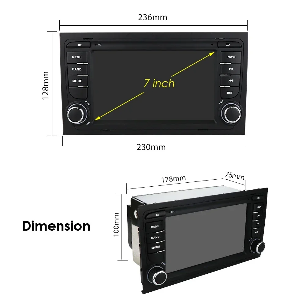 7" Hizpo 2Din Android Auto Car Radio or Audi A4 2002 - 2007 S4 RS4 B6 B7 B8 GPS Navigation 4G BT RDS DSP CarPlay UI7862