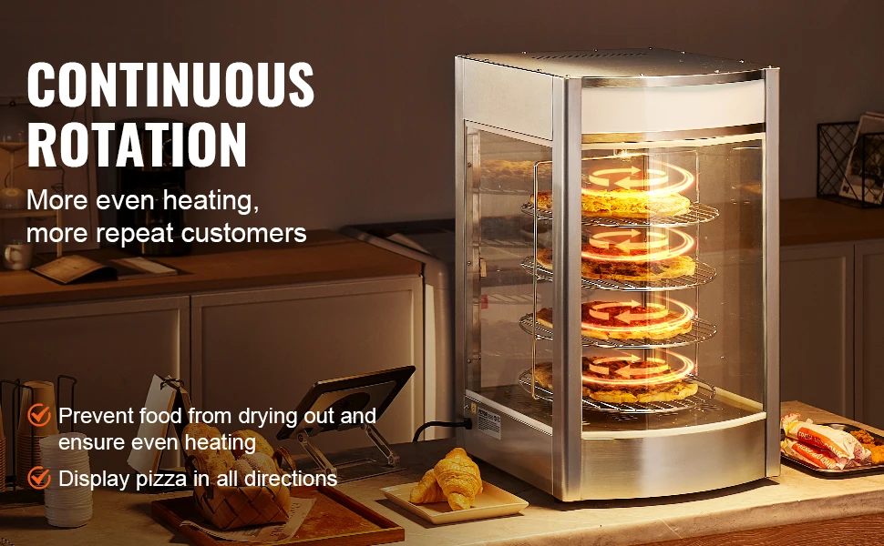 SucceBuy Commercial Food Warmer Display 4-Tier Pizza Warmer with Rotary Steam Heating 86℉~185℉ Temperature Control and Display